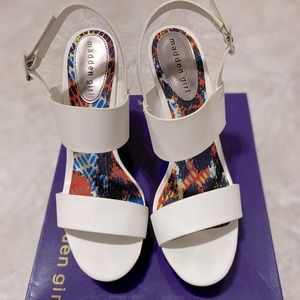 Madden Girl white wedges.